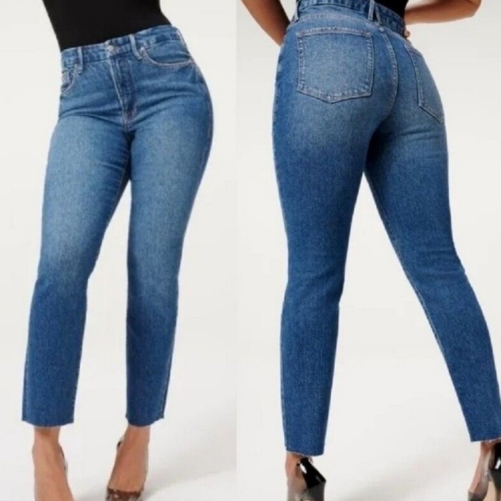 NWT Good American Good Classic Crop Raw Hem High Rise Blue 940 Size 0 28" Inseam